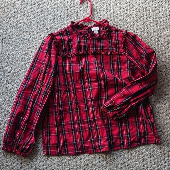 J. Crew Tartan cotton poplin top with ruffles size Small - Picture 3 of 12
